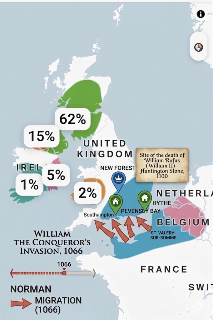 This clearly shows the migration path of the Normans across the channel in 1066. Hamilton & fitzgibbon